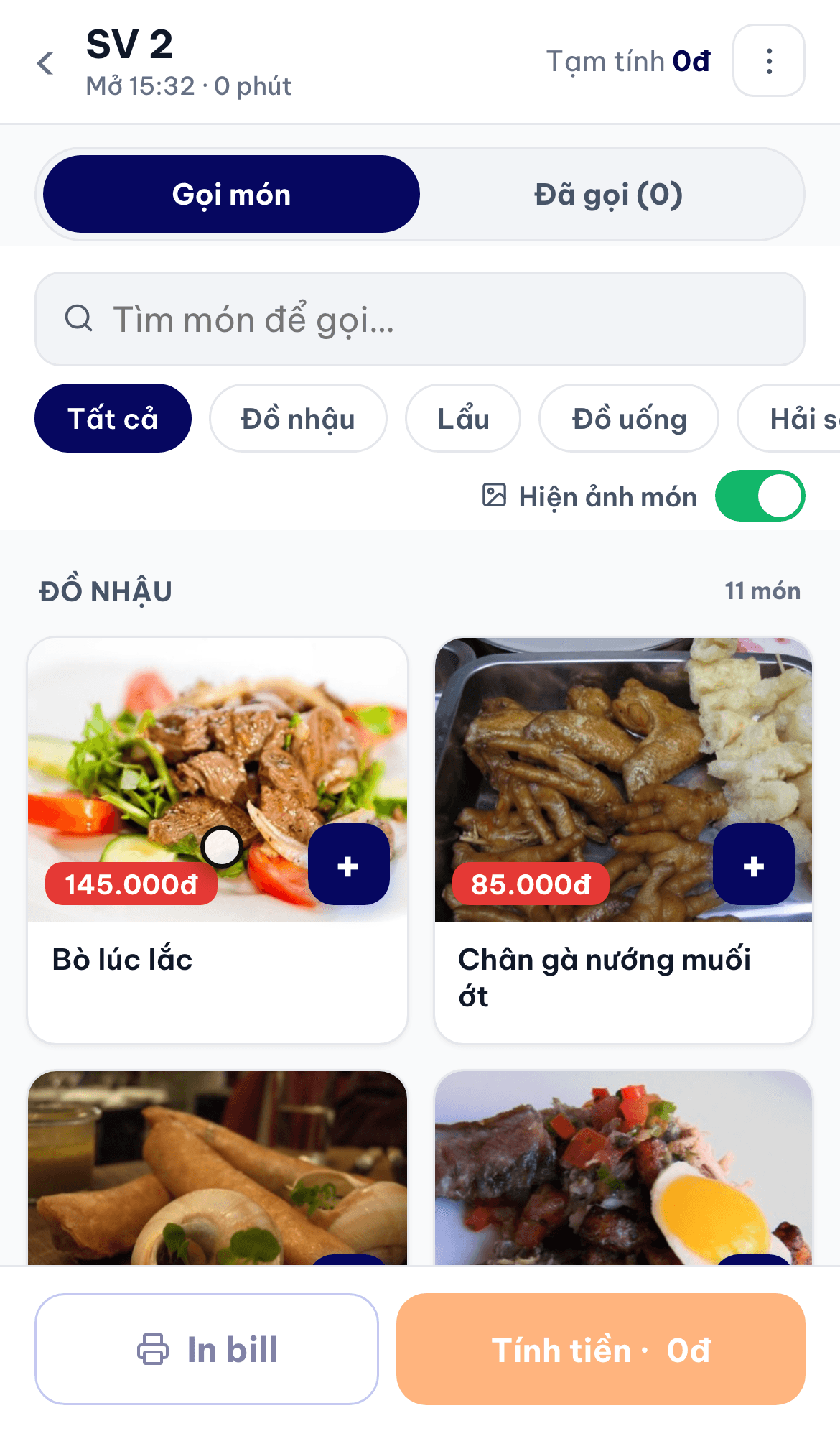 Điện thoại: chọn món