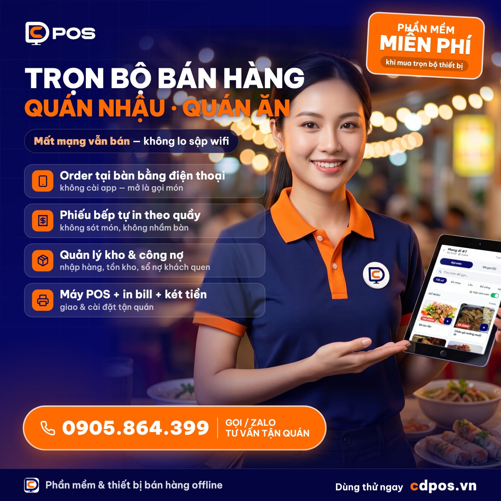 Màn bán hàng thật của CDPOS — không phải ảnh dựng